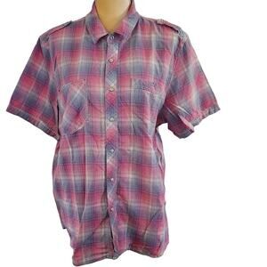 Vintage Red Mens Snap Down Plaid Short Sleeve Shirt XL